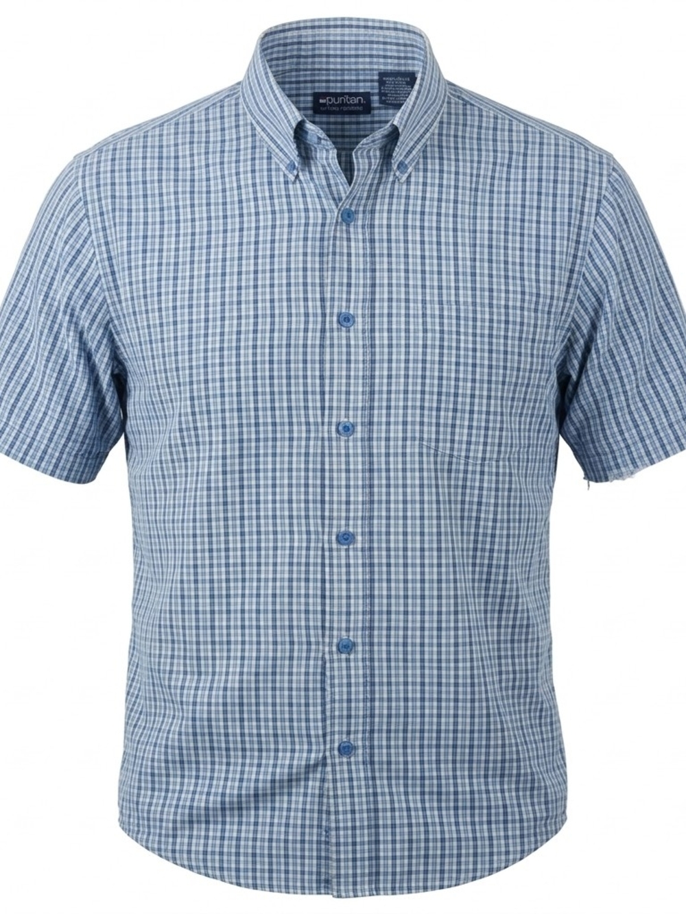 Puritan Men's Blue Plaid Wrinkle Resistant Short Sleeve Button Down Shirt Size S